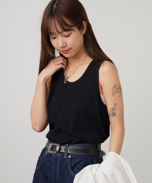 ROOPTOKYO（ループトウキョウ）の「ワッフル生地タンクトップ 無地 ノースリーブ 2026年 夏 夏服（タンクトップ・メンズ・ホワイト/ブラック・S/M/L）」の20枚目の写真