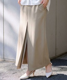 【防しわ】【梳毛調ストレッチ素材】ダブルタックフロントスリットタイトスカート/イージーケア/夏服/通勤/オフィスカジュアル