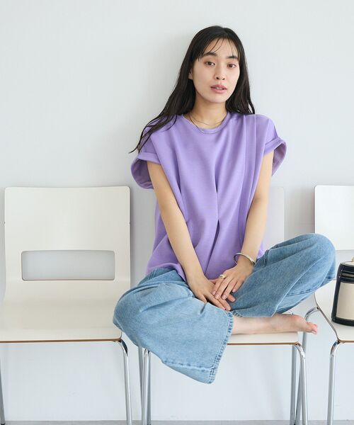 CRAFT STANDARD BOUTIQUE(クラフトスタンダードブティック)の「ライトダンボールタックプルオーバー(Tシャツ/カットソー・レディース・パープル/ネイビー/オフホワイト・FREE)」の4枚目の写真
