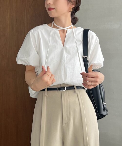 CAPRICIEUX LE'MAGE バルーンリボンブラウス　ホワイト セール】バルーンリボンブラウス（シャツ/ブラウス）｜CAPRICIEUX LE