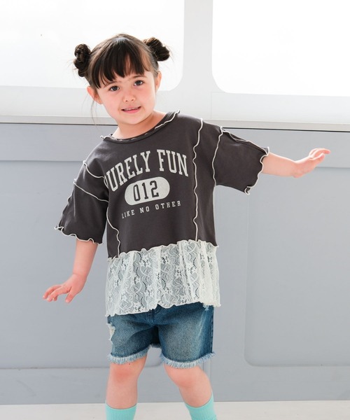 LEPSIM(レプシィム)の「【KIDS】ロゴメロウ裾レイヤーTSS 670936(Tシャツ/カットソー・キッズ・ライトグリーン/チャコールグレー・140/130/120)」の1枚目の写真