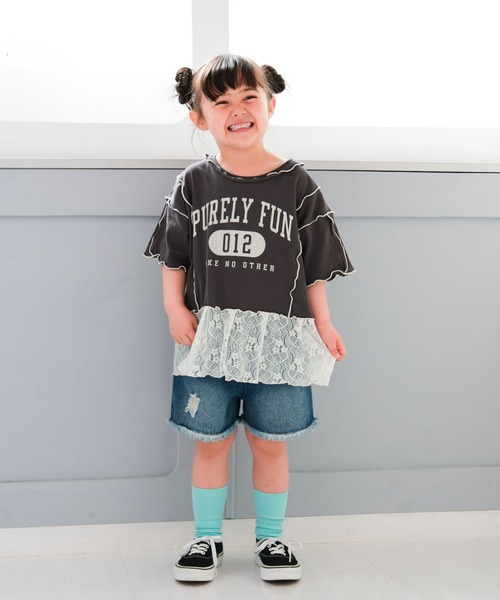 LEPSIM(レプシィム)の「【KIDS】ロゴメロウ裾レイヤーTSS 670936(Tシャツ/カットソー・キッズ・ライトグリーン/チャコールグレー・140/130/120)」の3枚目の写真
