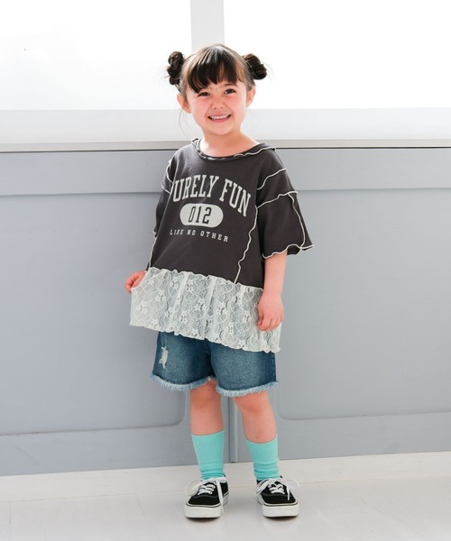 LEPSIM(レプシィム)の「【KIDS】ロゴメロウ裾レイヤーTSS 670936(Tシャツ/カットソー・キッズ・ライトグリーン/チャコールグレー・140/130/120)」の4枚目の写真