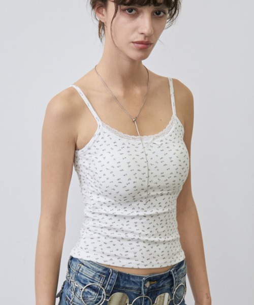 Rohwel(ローウェル)の「Flower Lace Cup-in Camisole / フラワーレースカップインキャミソール(キャミソール・レディース・ホワイト/グレー・FREE)」の4枚目の写真