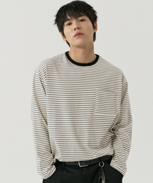 GNOK（グノック）の「ストライプポケット長袖Tシャツ[アイボリー]（Tシャツ/カットソー）」