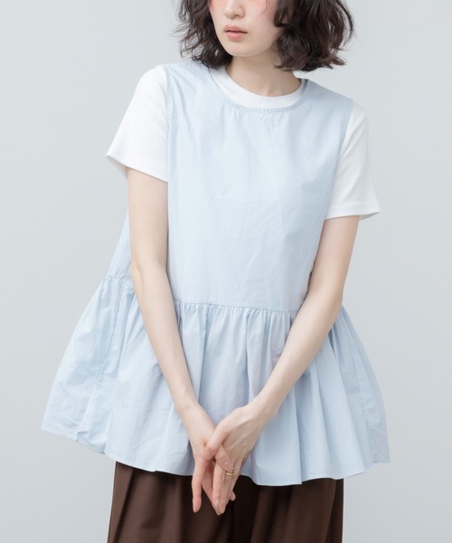 HEILIS（ヘイリス）の「ノースリーブペプラムブラウス / フリルトップス ノースリーブ レイヤード ブラウス シャツ 韓国 ガーリー バレエコア ブロケットコア スポーツミックス フレンチシック 秋服 冬服 春服 夏服 袖なし ミドル丈 クルーネック 丸首 カジュアル レイヤード オフホワイト アイボリー ブルー イエロー  ノームコア（シャツ/ブラウス・レディース・ブルー/イエロー/アイボリー・FREE）」の3枚目の写真