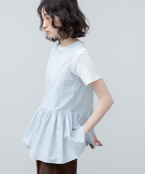 HEILIS（ヘイリス）の「ノースリーブペプラムブラウス / フリルトップス ノースリーブ レイヤード ブラウス シャツ 韓国 ガーリー バレエコア ブロケットコア スポーツミックス フレンチシック 秋服 冬服 春服 夏服 袖なし ミドル丈 クルーネック 丸首 カジュアル レイヤード オフホワイト アイボリー ブルー イエロー  ノームコア（シャツ/ブラウス・レディース・ブルー/イエロー/アイボリー・FREE）」の20枚目の写真
