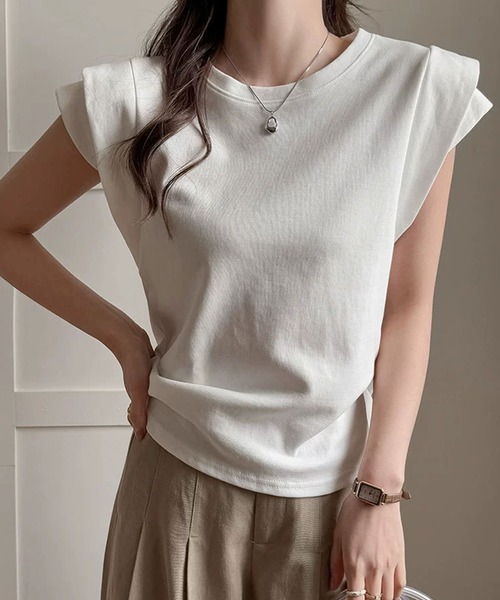 meJane(ミージェーン)の「デザインフレンチスリーブ Tシャツ(Tシャツ/カットソー・レディース・ブラック/チャコールグレー/ホワイト・FREE)」の1枚目の写真