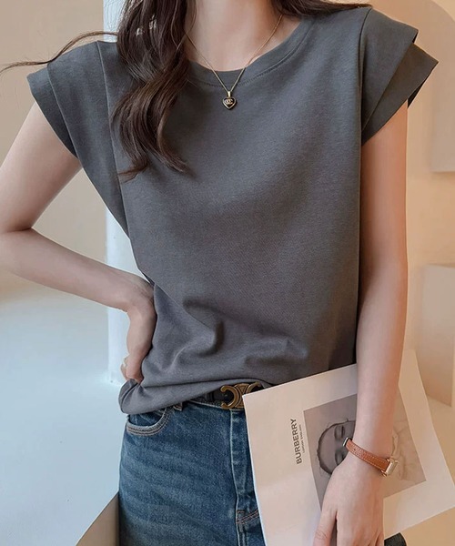 meJane(ミージェーン)の「デザインフレンチスリーブ Tシャツ(Tシャツ/カットソー・レディース・ブラック/チャコールグレー/ホワイト・FREE)」の3枚目の写真