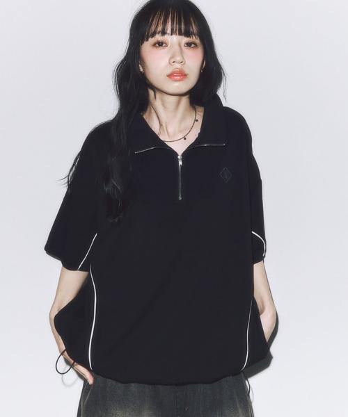 DAWNCE（ダウンス）の「［セットアップ対応］半袖ハーフジップトップス（Tシャツ/カットソー・メンズ・ブラック/杢グレー・L/M）」の8枚目の写真