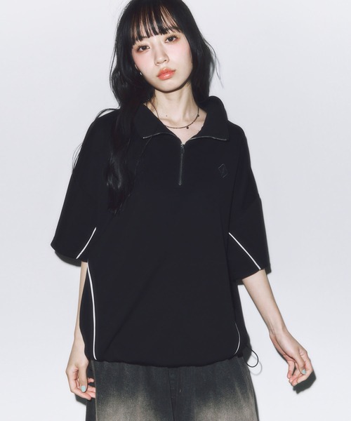 DAWNCE（ダウンス）の「［セットアップ対応］半袖ハーフジップトップス（Tシャツ/カットソー・メンズ・ブラック/杢グレー・L/M）」の9枚目の写真