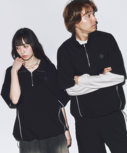 DAWNCE（ダウンス）の「［セットアップ対応］半袖ハーフジップトップス（Tシャツ/カットソー・メンズ・ブラック/杢グレー・L/M）」の3枚目の写真