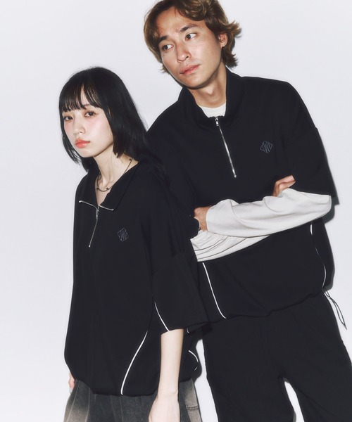 DAWNCE（ダウンス）の「［セットアップ対応］半袖ハーフジップトップス（Tシャツ/カットソー・メンズ・ブラック/杢グレー・L/M）」の5枚目の写真