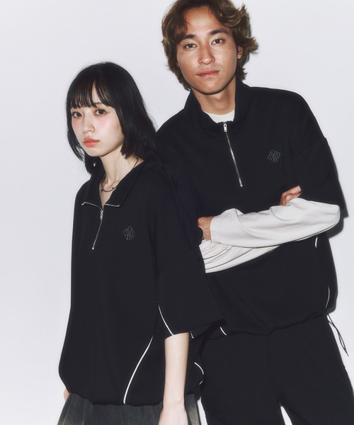 DAWNCE（ダウンス）の「［セットアップ対応］半袖ハーフジップトップス（Tシャツ/カットソー・メンズ・ブラック/杢グレー・L/M）」の6枚目の写真