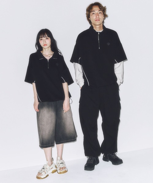 DAWNCE（ダウンス）の「［セットアップ対応］半袖ハーフジップトップス（Tシャツ/カットソー・メンズ・ブラック/杢グレー・L/M）」の19枚目の写真