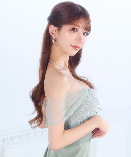 DAZZY（デイジー）の「ラメギャザーオフショル女神袖スリットタイトミニ丈キャバドレス（ドレス・レディース・ミント・S/M/L）」の11枚目の写真