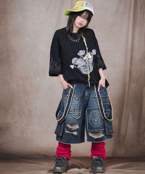 GALFY（ガルフィー）の「『GALFY/ガルフィー』ファイヤーピカピカTee【Z】（Tシャツ/カットソー・レディース・スモークピンク/ブラック・XL/L）」の4枚目の写真