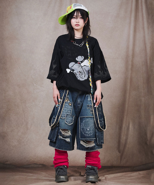 GALFY（ガルフィー）の「『GALFY/ガルフィー』ファイヤーピカピカTee【Z】（Tシャツ/カットソー・レディース・スモークピンク/ブラック・XL/L）」の3枚目の写真