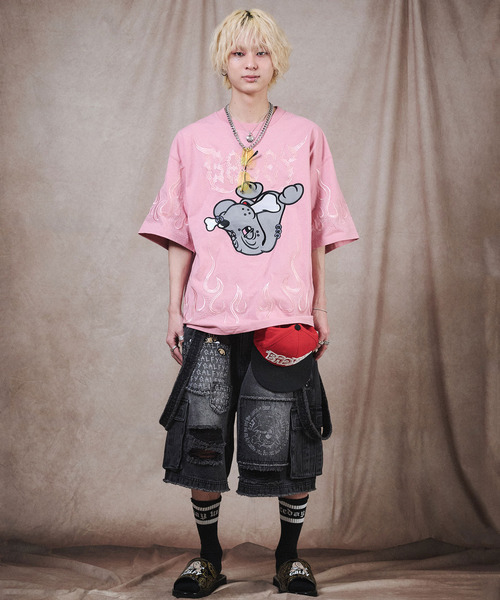 GALFY（ガルフィー）の「『GALFY/ガルフィー』ファイヤーピカピカTee【Z】（Tシャツ/カットソー・レディース・スモークピンク/ブラック・XL/L）」の8枚目の写真