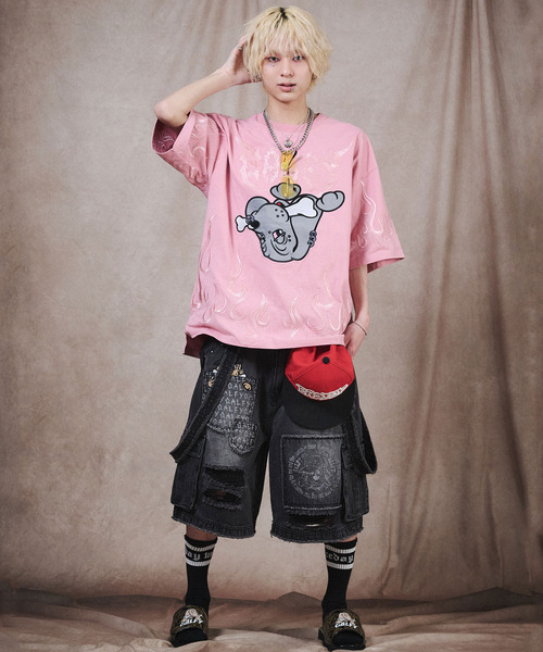 GALFY（ガルフィー）の「『GALFY/ガルフィー』ファイヤーピカピカTee【Z】（Tシャツ/カットソー・レディース・スモークピンク/ブラック・XL/L）」の9枚目の写真