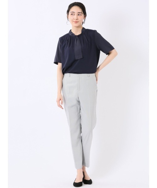 m.f.editorial（エムエフエディトリアル）の「【綺麗目 ストレッチ Ｔブラウス】m.f.エディトリアル レディース 袖布帛 ボウタイ付き 半袖 プルオーバー（Tシャツ/カットソー・レディース・ネイビー/ダークウッド・MEDIUM/LARGE）」の6枚目の写真