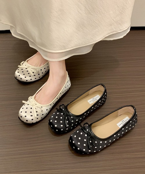 Teem Store(チームストア)の「ドット柄リボンフラットシューズ(バレエシューズ・レディース・アイボリー/ブラック・L/M)」の11枚目の写真