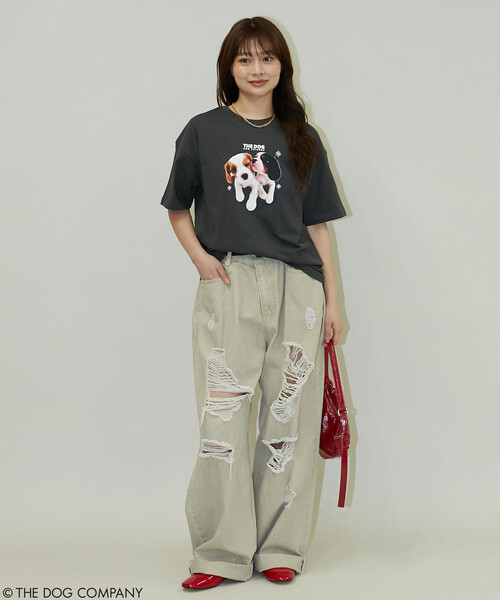 PUBLUX(パブリュクス)の「PUBLUX/パブリュクス THE DOG / プリント Tシャツ 限定展開(Tシャツ/カットソー・レディース・ネイビー/ライトグレー/チャコールグレー・フリ-)」の16枚目の写真