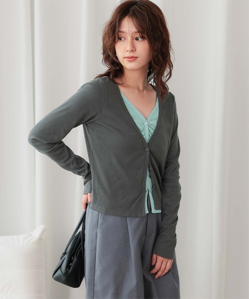 titivate（ティティベイト）の「レイヤード風フロントギャザーデザインカットソートップス（Tシャツ/カットソー・レディース・チャコール/ダークブラウン/ライトグレー/ネイビー・L/M）」の16枚目の写真