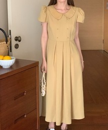 ドールカラー ダブルボタン リボン付き ワンピース