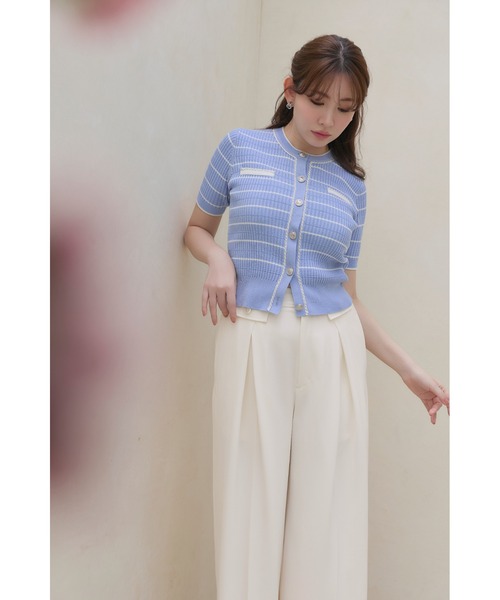 Her lip to(ハーリップトゥー)の「Nicola Short Sleeve Knit Cardigan(カーディガン/ボレロ・レディース・サックスブルー・S/M)」の2枚目の写真