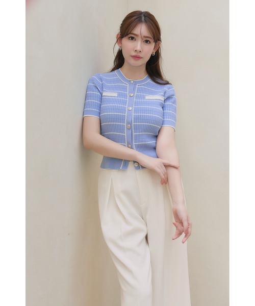 Her lip to(ハーリップトゥー)の「Nicola Short Sleeve Knit Cardigan(カーディガン/ボレロ・レディース・サックスブルー・S/M)」の4枚目の写真