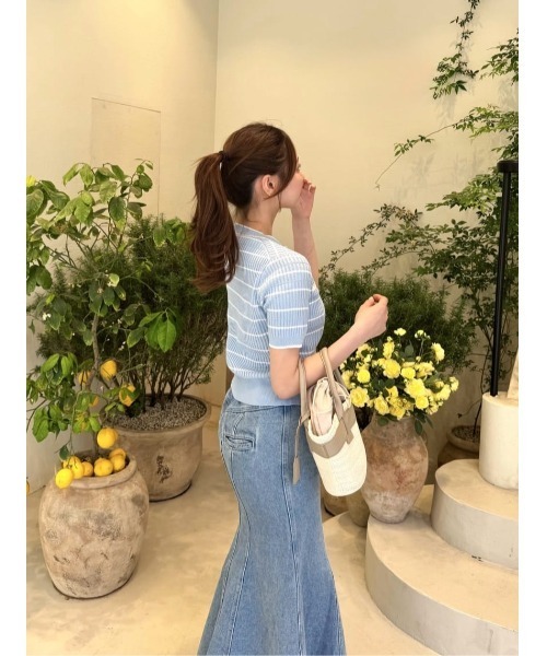 Her lip to(ハーリップトゥー)の「Nicola Short Sleeve Knit Cardigan(カーディガン/ボレロ・レディース・サックスブルー・S/M)」の8枚目の写真