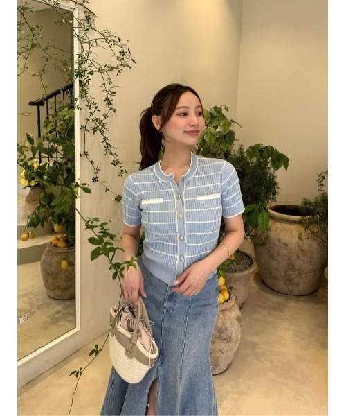 Her lip to(ハーリップトゥー)の「Nicola Short Sleeve Knit Cardigan(カーディガン/ボレロ・レディース・サックスブルー・S/M)」の6枚目の写真