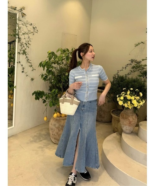 Her lip to(ハーリップトゥー)の「Nicola Short Sleeve Knit Cardigan(カーディガン/ボレロ・レディース・サックスブルー・S/M)」の7枚目の写真
