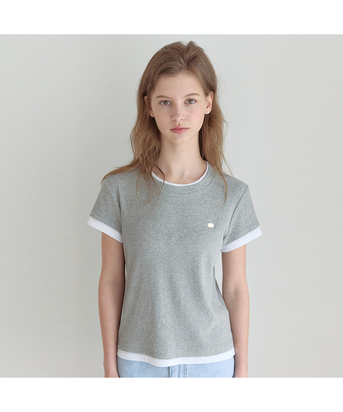 NONLOCAL(ノンローカル)の「ツートンレイヤードTシャツ - グレー(Tシャツ/カットソー・レディース・ミックスグレー・FREE)」の1枚目の写真