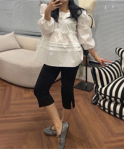 HEILIS(ヘイリス)の「ローライズ7分丈カプリパンツ / カプリパンツ クロップドパンツ レギンスパンツ フレアパンツ ローライズパンツ スリットパンツ リブパンツ イージーパンツ ストレッチ ウエストゴム 美脚 脚長 春服 夏服 秋服 韓国ファッション ブラック(その他パンツ・レディース・ブラック・M/S)」の3枚目の写真