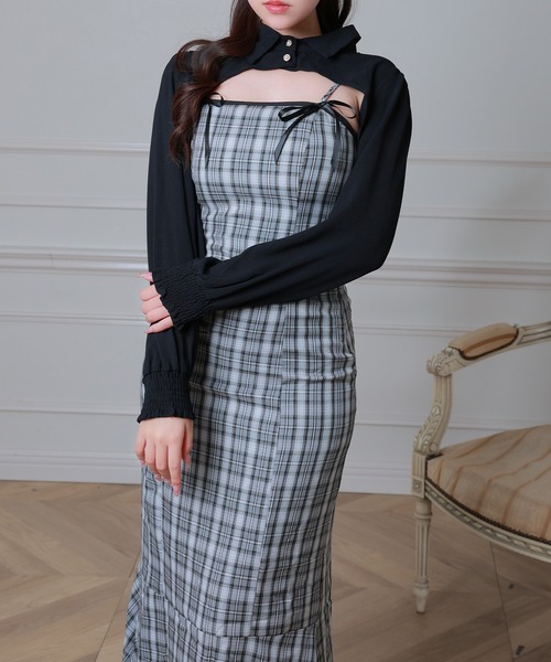 Anely(アネリー)の「チェック柄 フロント オープン レイヤード ワンピース(ワンピース・レディース・グリーン/アイボリー/ブラック・FREE)」の14枚目の写真