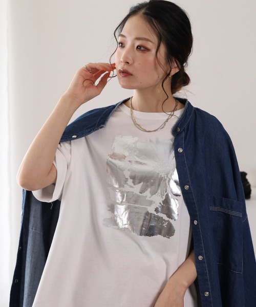 BARNDOOR（バーンドア）の「20/-天竺 はなプリントTシャツ 26SS 半袖（Tシャツ/カットソー・レディース・ブラック系1/グレー系1/ホワイト系1・FREE）」の2枚目の写真