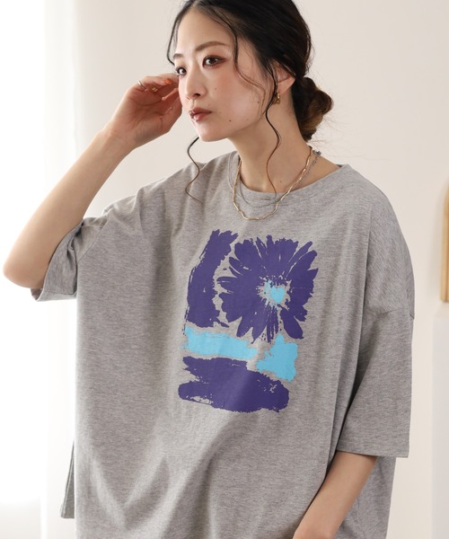 BARNDOOR（バーンドア）の「20/-天竺 はなプリントTシャツ 26SS 半袖（Tシャツ/カットソー・レディース・ブラック系1/グレー系1/ホワイト系1・FREE）」の3枚目の写真