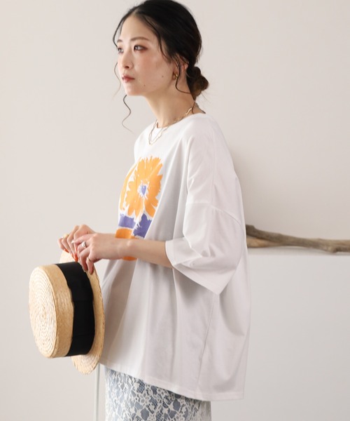 BARNDOOR（バーンドア）の「20/-天竺 はなプリントTシャツ 26SS 半袖（Tシャツ/カットソー・レディース・ブラック系1/グレー系1/ホワイト系1・FREE）」の12枚目の写真