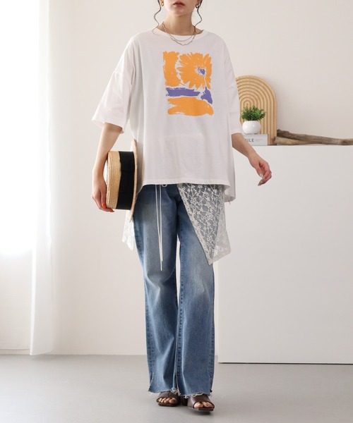 BARNDOOR（バーンドア）の「20/-天竺 はなプリントTシャツ 26SS 半袖（Tシャツ/カットソー・レディース・ブラック系1/グレー系1/ホワイト系1・FREE）」の16枚目の写真