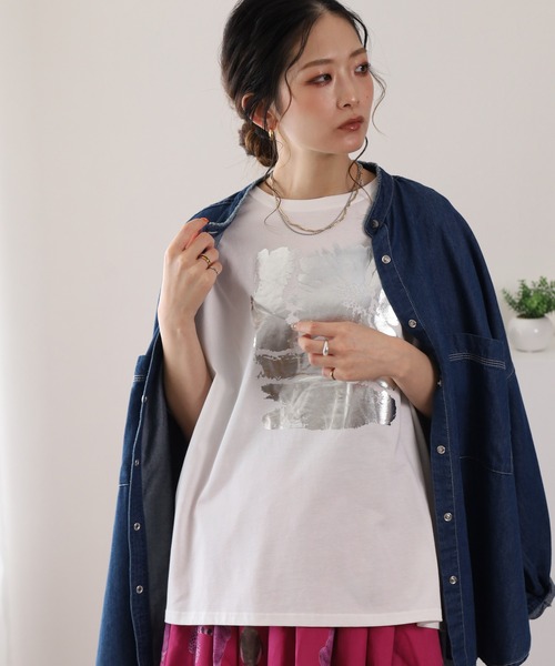 BARNDOOR（バーンドア）の「20/-天竺 はなプリントTシャツ 26SS 半袖（Tシャツ/カットソー・レディース・ブラック系1/グレー系1/ホワイト系1・FREE）」の4枚目の写真