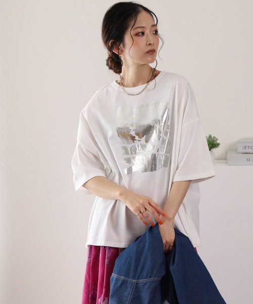 BARNDOOR（バーンドア）の「20/-天竺 はなプリントTシャツ 26SS 半袖（Tシャツ/カットソー・レディース・ブラック系1/グレー系1/ホワイト系1・FREE）」の7枚目の写真