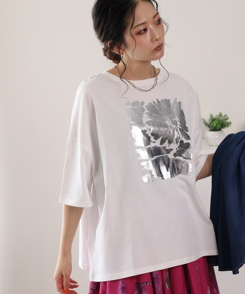 BARNDOOR（バーンドア）の「20/-天竺 はなプリントTシャツ 26SS 半袖（Tシャツ/カットソー・レディース・ブラック系1/グレー系1/ホワイト系1・FREE）」の8枚目の写真