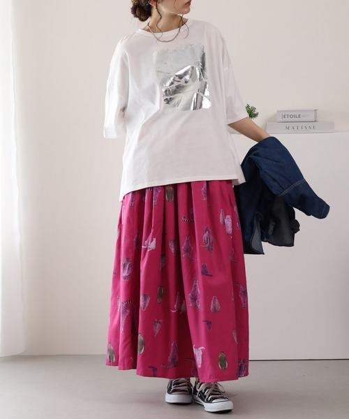 BARNDOOR（バーンドア）の「20/-天竺 はなプリントTシャツ 26SS 半袖（Tシャツ/カットソー・レディース・ブラック系1/グレー系1/ホワイト系1・FREE）」の9枚目の写真