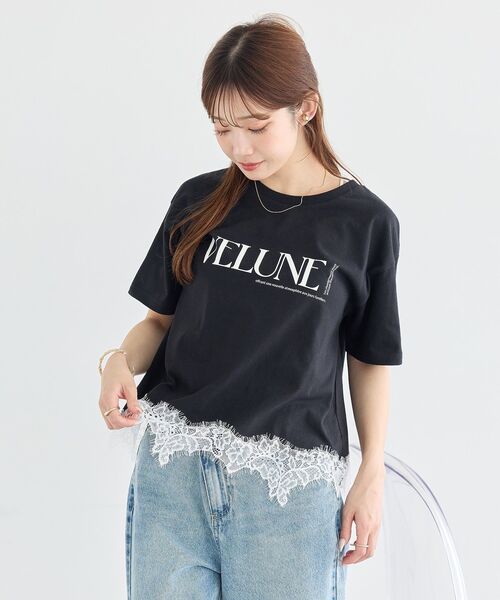 earth music&ecology(アースミュージックアンドエコロジー)の「裾レースロゴプリントTシャツ(Tシャツ/カットソー・レディース・ホワイト×ブラック/オフホワイト/ブラック・FREE)」の16枚目の写真