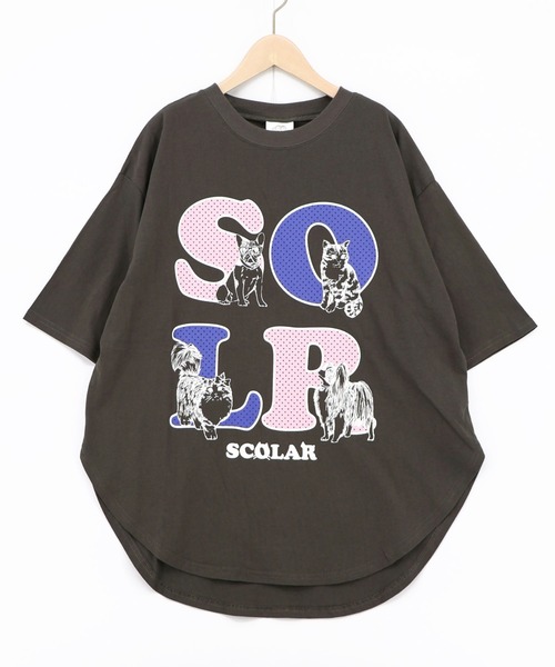 ScoLar(スカラー)の「162729:ドットスカラー わんにゃん柄Tシャツ(Tシャツ/カットソー・レディース・オフホワイト/チャコールグレー/ブラック・M)」の3枚目の写真
