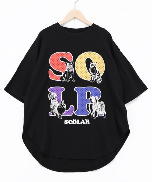 ScoLar(スカラー)の「162729:ドットスカラー わんにゃん柄Tシャツ(Tシャツ/カットソー・レディース・オフホワイト/チャコールグレー/ブラック・M)」の2枚目の写真