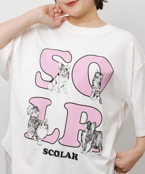 ScoLar(スカラー)の「162729:ドットスカラー わんにゃん柄Tシャツ(Tシャツ/カットソー・レディース・オフホワイト/チャコールグレー/ブラック・M)」の10枚目の写真