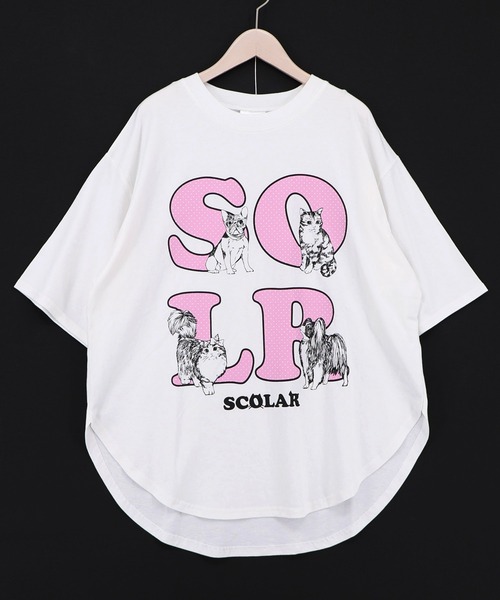 ScoLar(スカラー)の「162729:ドットスカラー わんにゃん柄Tシャツ(Tシャツ/カットソー・レディース・オフホワイト/チャコールグレー/ブラック・M)」の11枚目の写真
